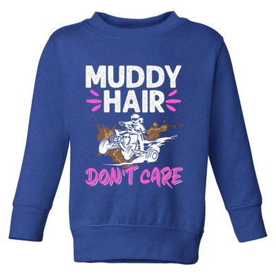 Atv Quad Biker Four Wheeler Vintage Muddy Hair Don't Care Gift Toddler Sweatshirt