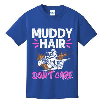 Atv Quad Biker Four Wheeler Vintage Muddy Hair Don't Care Gift Kids T-Shirt