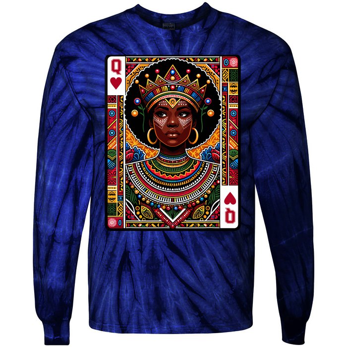 African Queen Card Melanin Black Pride Blm Juneteenth Tie-Dye Long Sleeve Shirt