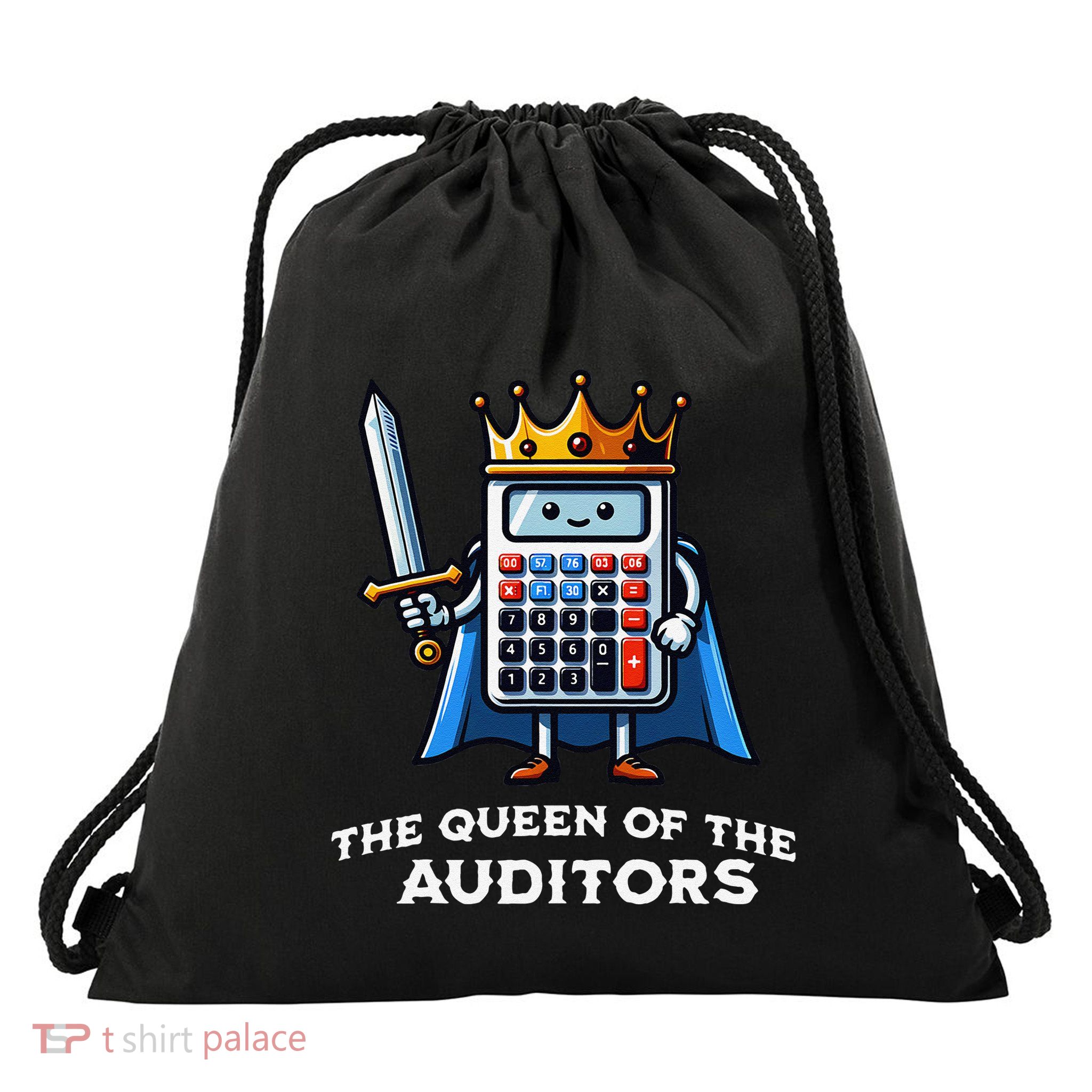 Auditor Queen Funny Illustration Calculator Tax Auditing Drawstring Bag