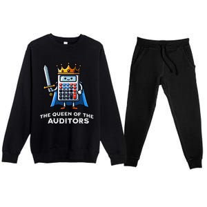 Auditor Queen Funny Illustration Calculator Tax Auditing Premium Crewneck Sweatsuit Set