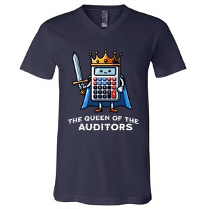 Auditor Queen Funny Illustration Calculator Tax Auditing V-Neck T-Shirt