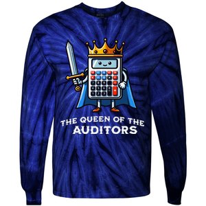 Auditor Queen Funny Illustration Calculator Tax Auditing Tie-Dye Long Sleeve Shirt