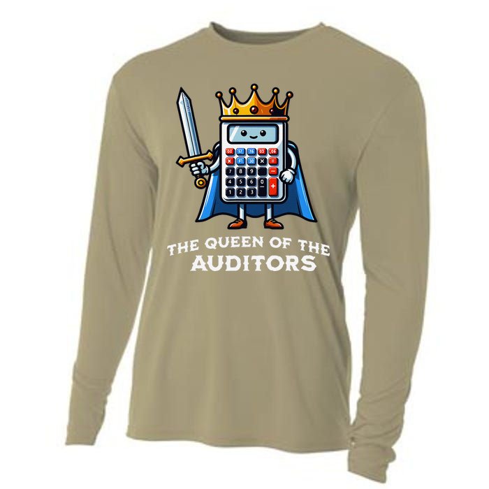 Auditor Queen Funny Illustration Calculator Tax Auditing Cooling Performance Long Sleeve Crew