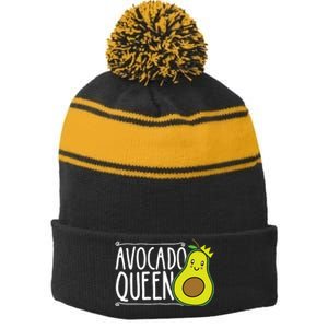 Avocado Queen Funny Avocado Lover Women Girl Avocado Stripe Pom Pom Beanie