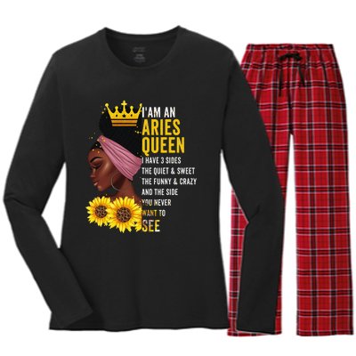 Aries Queen I have 3 Sides Funny April Wo Birthday Women's Long Sleeve Flannel Pajama Set 