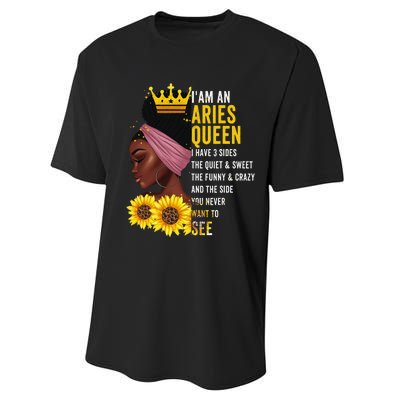 Aries Queen I have 3 Sides Funny April Wo Birthday Performance Sprint T-Shirt