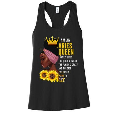 Aries Queen I have 3 Sides Funny April Wo Birthday Women's Racerback Tank