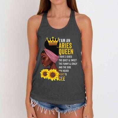 Aries Queen I have 3 Sides Funny April Wo Birthday Women's Knotted Racerback Tank