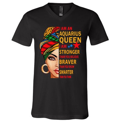 Aquarius queen I am stronger birthday gift Aquarius zodiac V-Neck T-Shirt