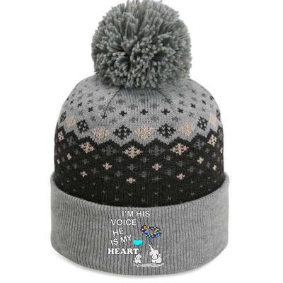 Autism Quote I'm His Voice Support & Awareness Autistic The Baniff Cuffed Pom Beanie