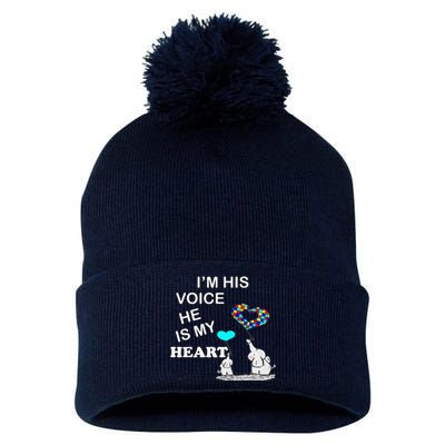 Autism Quote I'm His Voice Support & Awareness Autistic Pom Pom 12in Knit Beanie