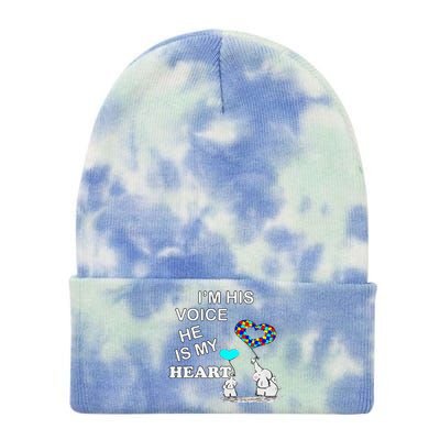 Autism Quote I'm His Voice Support & Awareness Autistic Tie Dye 12in Knit Beanie