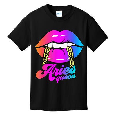 Aries Queen Lips Zodiac Horoscope Wo Birthday Kids T-Shirt