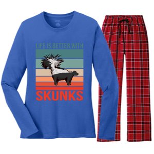 Animal Quote Life Is Better With Skunks Gift Women's Long Sleeve Flannel Pajama Set 