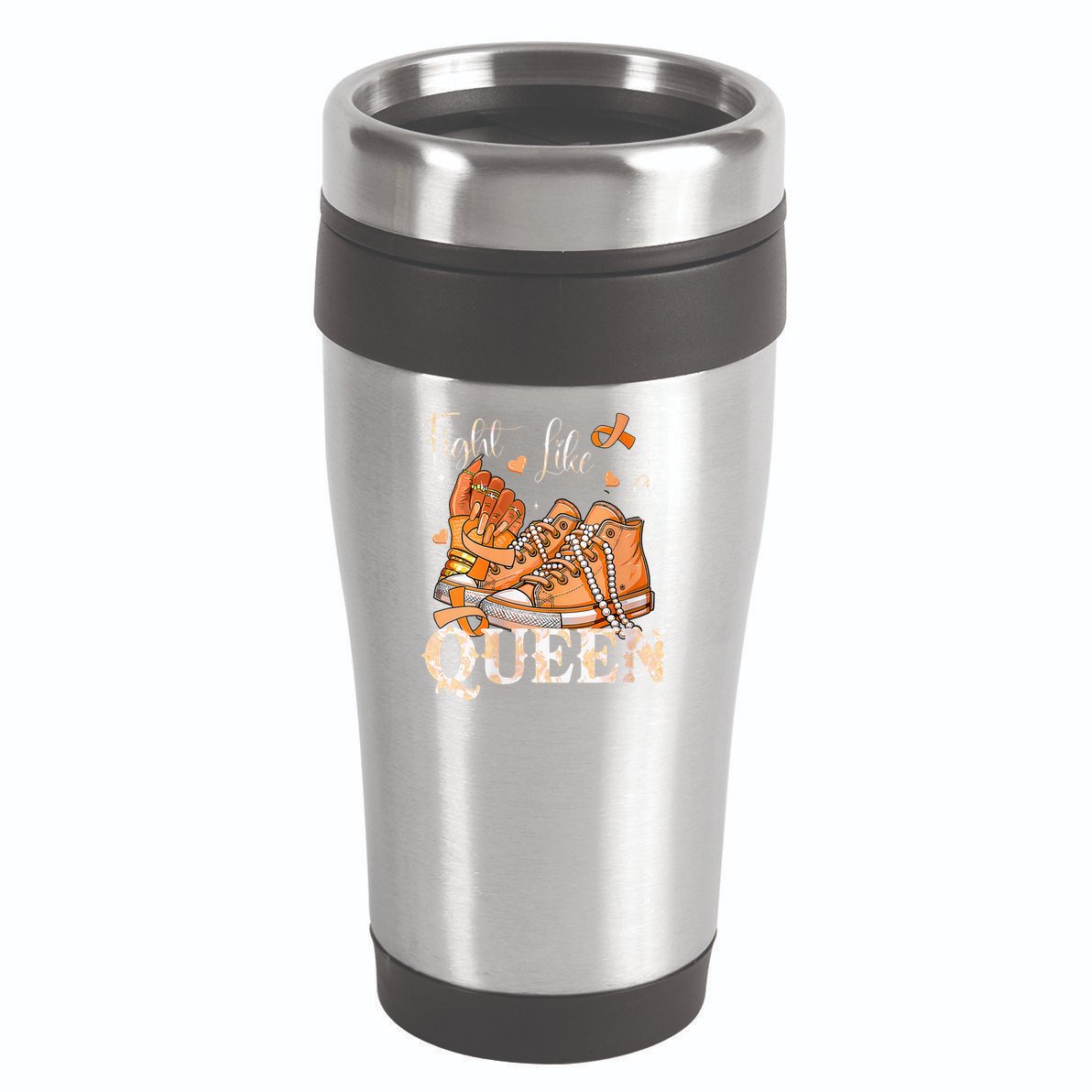 Afro Queen Multiple Sclerosis Survivor Orange Ribbon 16oz Travel Tumbler