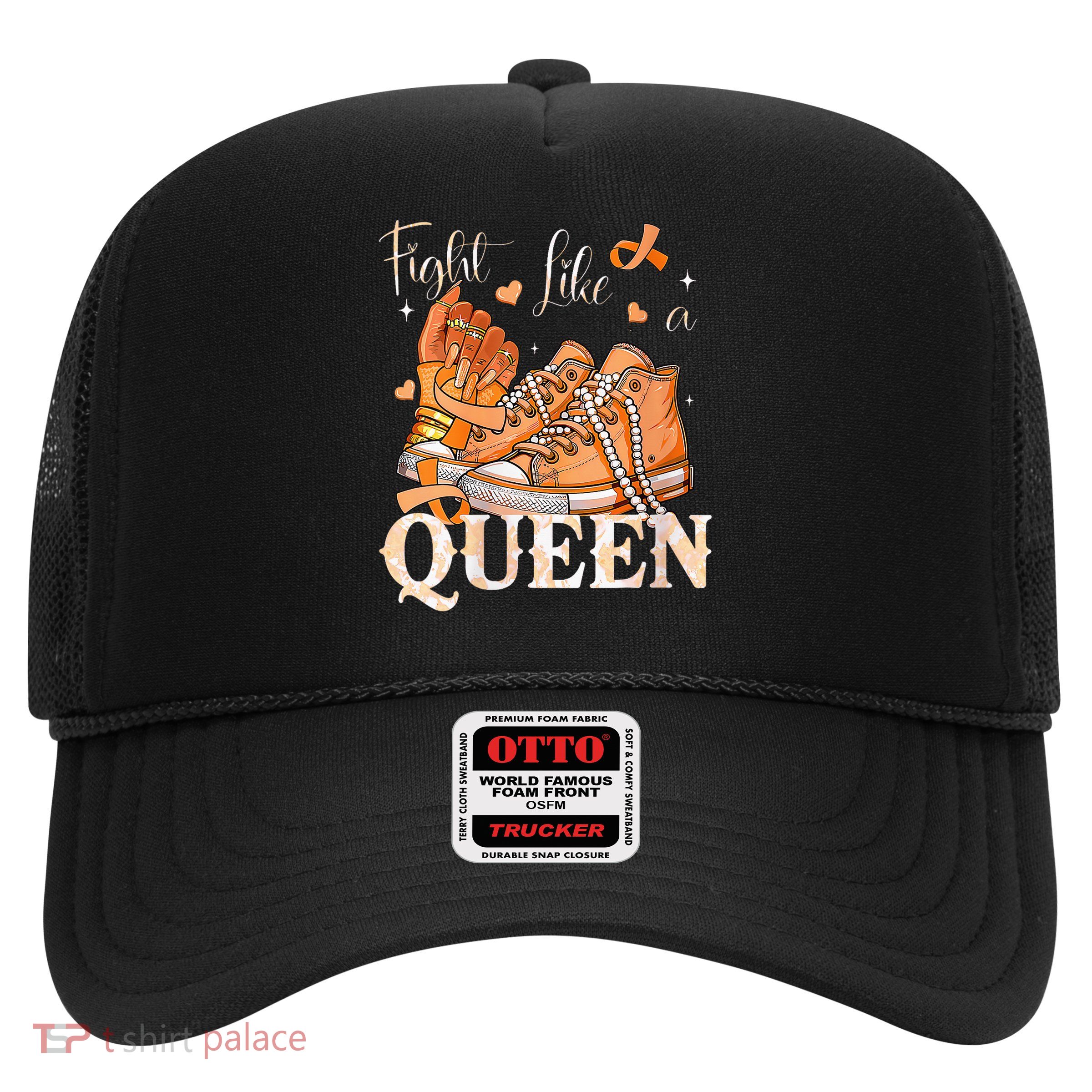 Afro Queen Multiple Sclerosis Survivor Orange Ribbon Trucker Hat