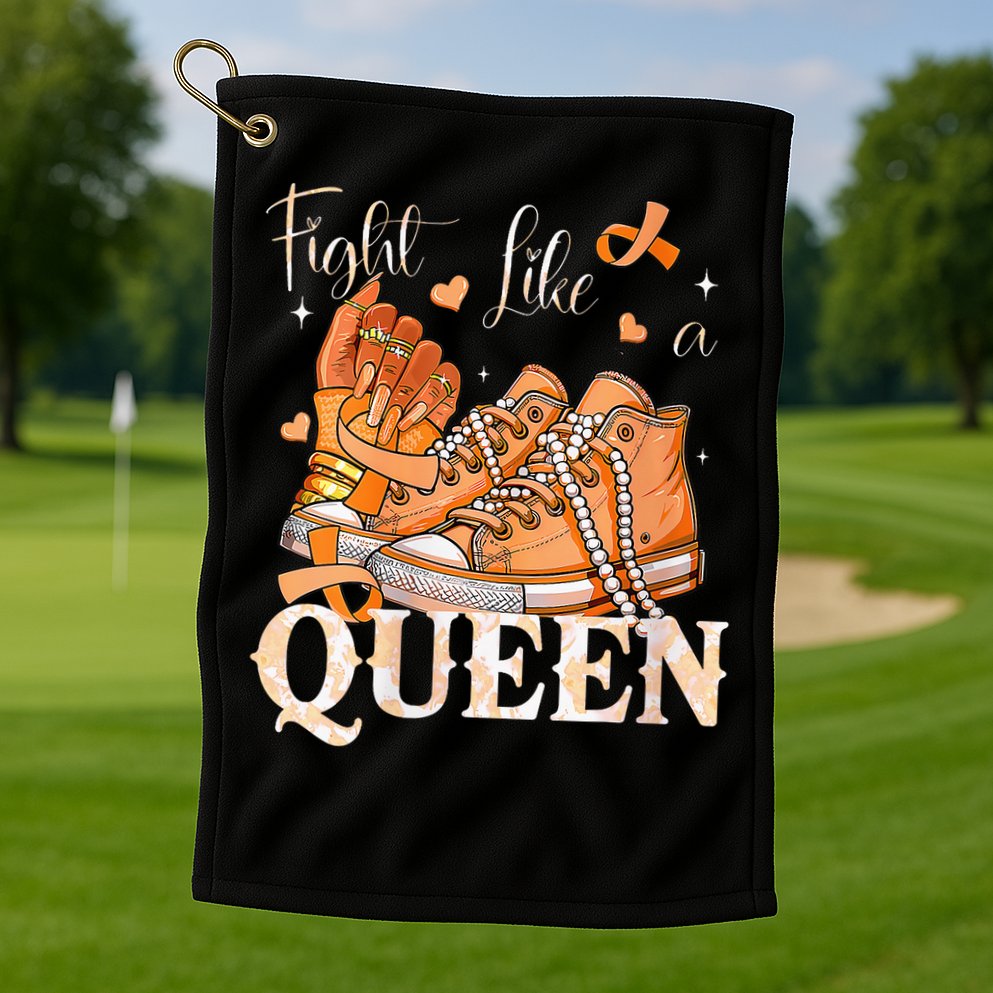 Afro Queen Multiple Sclerosis Survivor Orange Ribbon Golf Towel