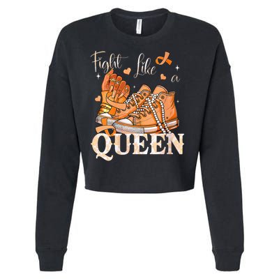 Afro Queen Multiple Sclerosis Survivor Orange Ribbon Cropped Pullover Crew