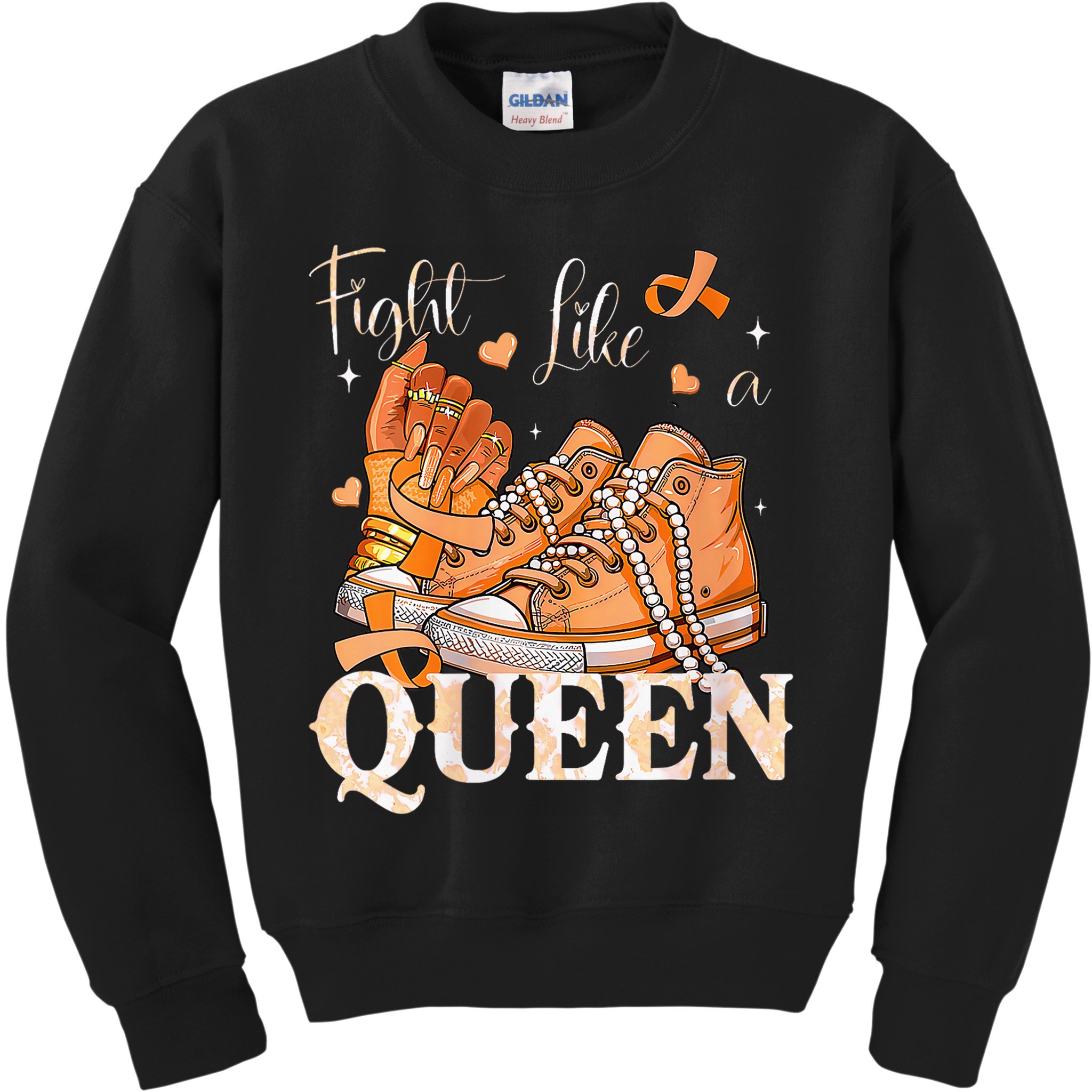 Afro Queen Multiple Sclerosis Survivor Orange Ribbon Kids Sweatshirt