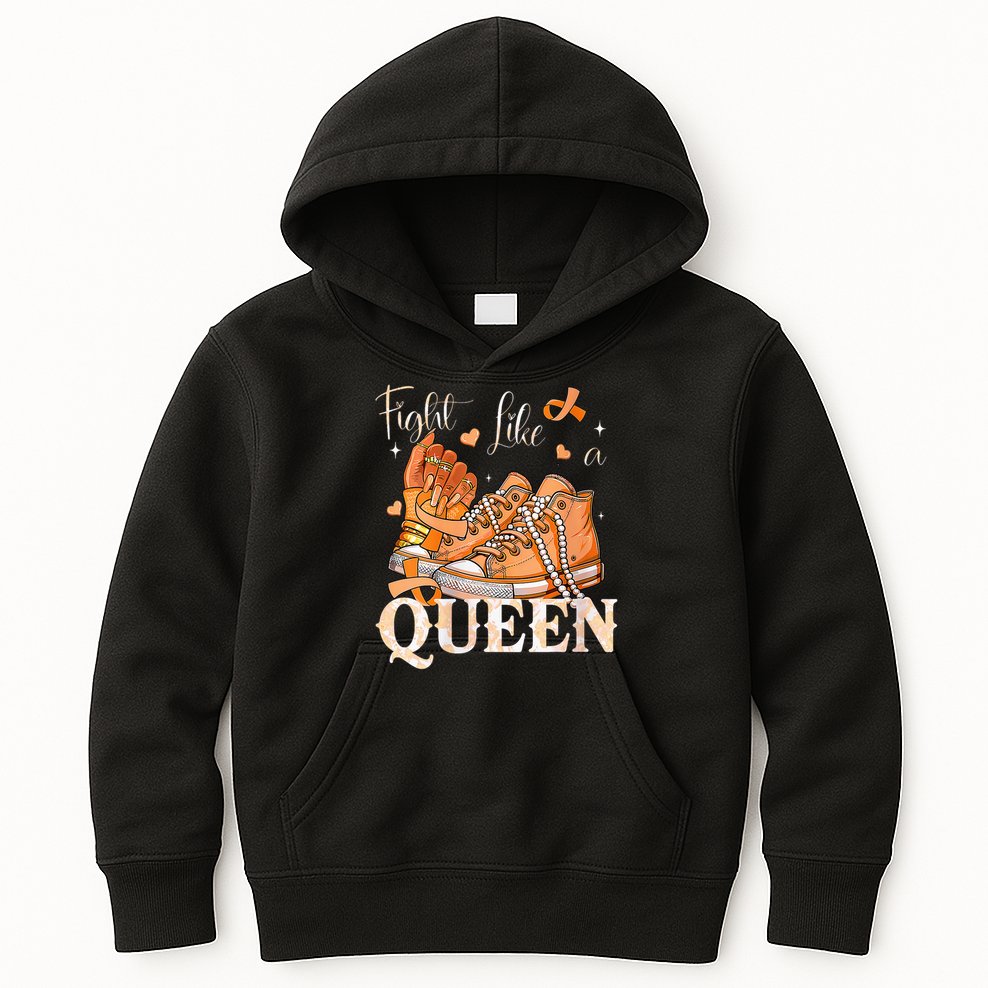 Afro Queen Multiple Sclerosis Survivor Orange Ribbon Kids Hoodie