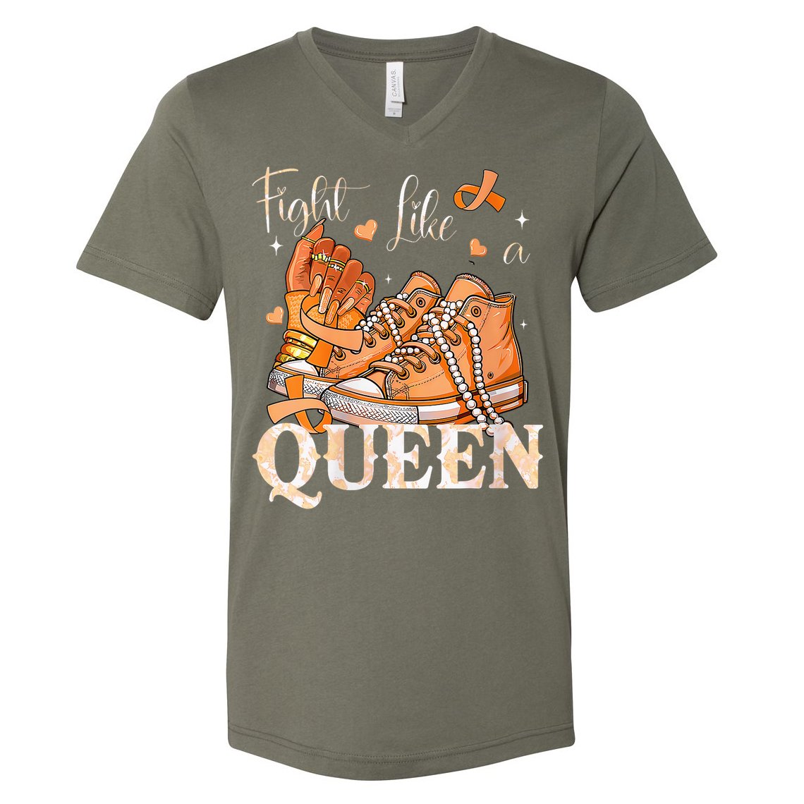 Afro Queen Multiple Sclerosis Survivor Orange Ribbon V-Neck T-Shirt