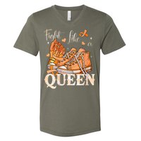 Afro Queen Multiple Sclerosis Survivor Orange Ribbon V-Neck T-Shirt