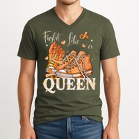 Afro Queen Multiple Sclerosis Survivor Orange Ribbon V-Neck T-Shirt