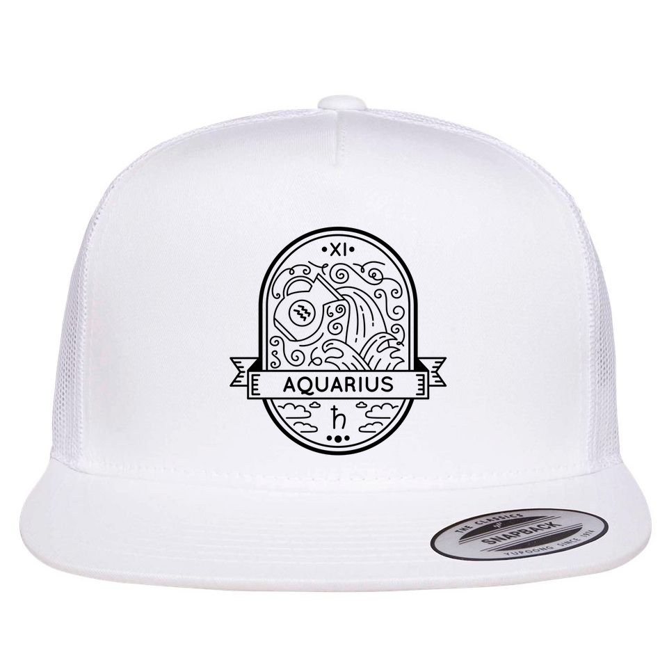 Aquarius Zodiac Symbol Design Flat Bill Trucker Hat