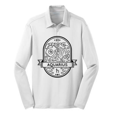 Aquarius Zodiac Symbol Design Silk Touch Performance Long Sleeve Polo