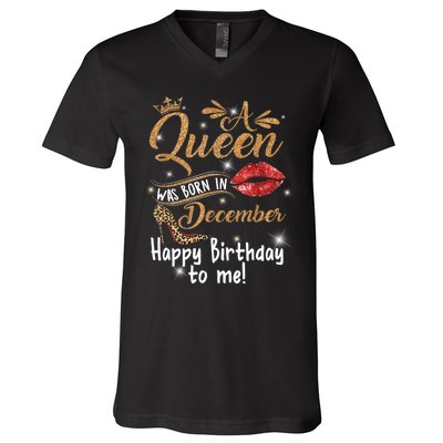 A Queen Was Born In December Happy Birthday To Me Leopard V-Neck T-Shirt