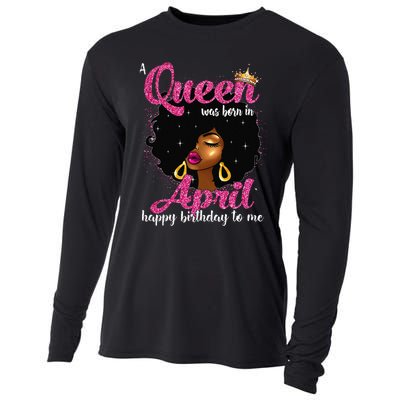 A Queen Was Born In April Birthday Afro Wo Cooling Performance Long Sleeve Crew