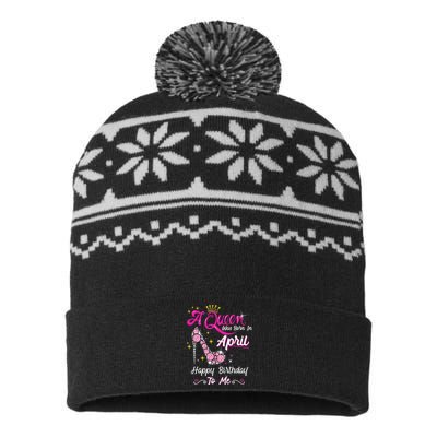 A Queen was Born in April Happy Birthday To Me High Heel USA-Made Snowflake Beanie