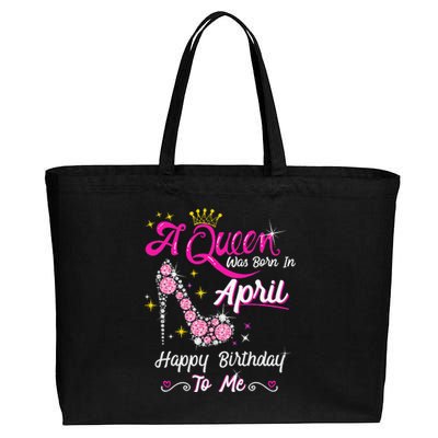 A Queen was Born in April Happy Birthday To Me High Heel Cotton Canvas Jumbo Tote