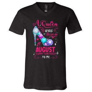 A Queen Was Born In August Birthday V-Neck T-Shirt