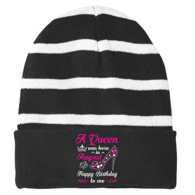 A Queen Was Born In August Birthday Striped Beanie with Solid Band