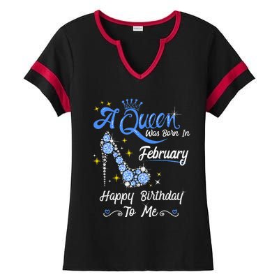 A Queen Was Born in February Gifts February Birthday Ladies Halftime Notch Neck Tee