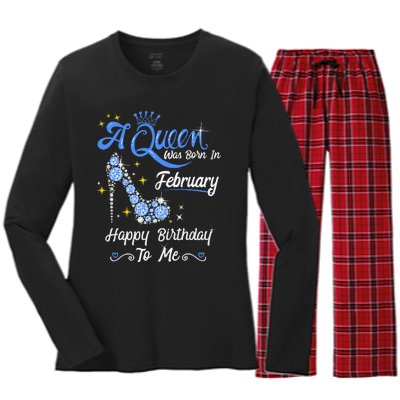 A Queen Was Born in February Gifts February Birthday Women's Long Sleeve Flannel Pajama Set 