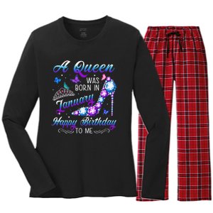 A queen was born in January Funny Birthday Party Women's Long Sleeve Flannel Pajama Set 