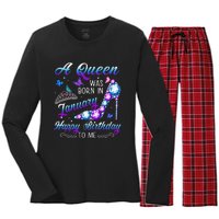 A queen was born in January Funny Birthday Party Women's Long Sleeve Flannel Pajama Set 