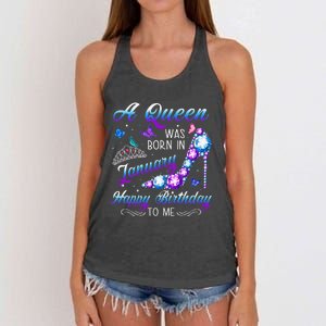 A queen was born in January Funny Birthday Party Women's Knotted Racerback Tank