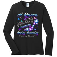 A queen was born in January Funny Birthday Party Ladies Long Sleeve Shirt