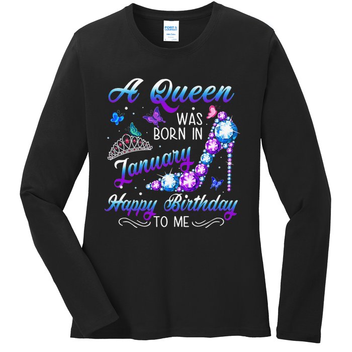 A queen was born in January Funny Birthday Party Ladies Long Sleeve Shirt