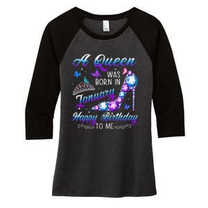 A queen was born in January Funny Birthday Party Women's Tri-Blend 3/4-Sleeve Raglan Shirt