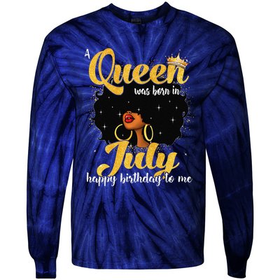 A Queen Was Born In July Black Birthday Afro Woman Tie-Dye Long Sleeve Shirt