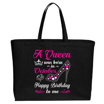 A Queen Was Born In October Birthday Gift For Wo Cotton Canvas Jumbo Tote