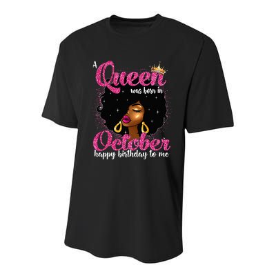 A Queen Was Born In October Birthday Afro Women Youth Performance Sprint T-Shirt