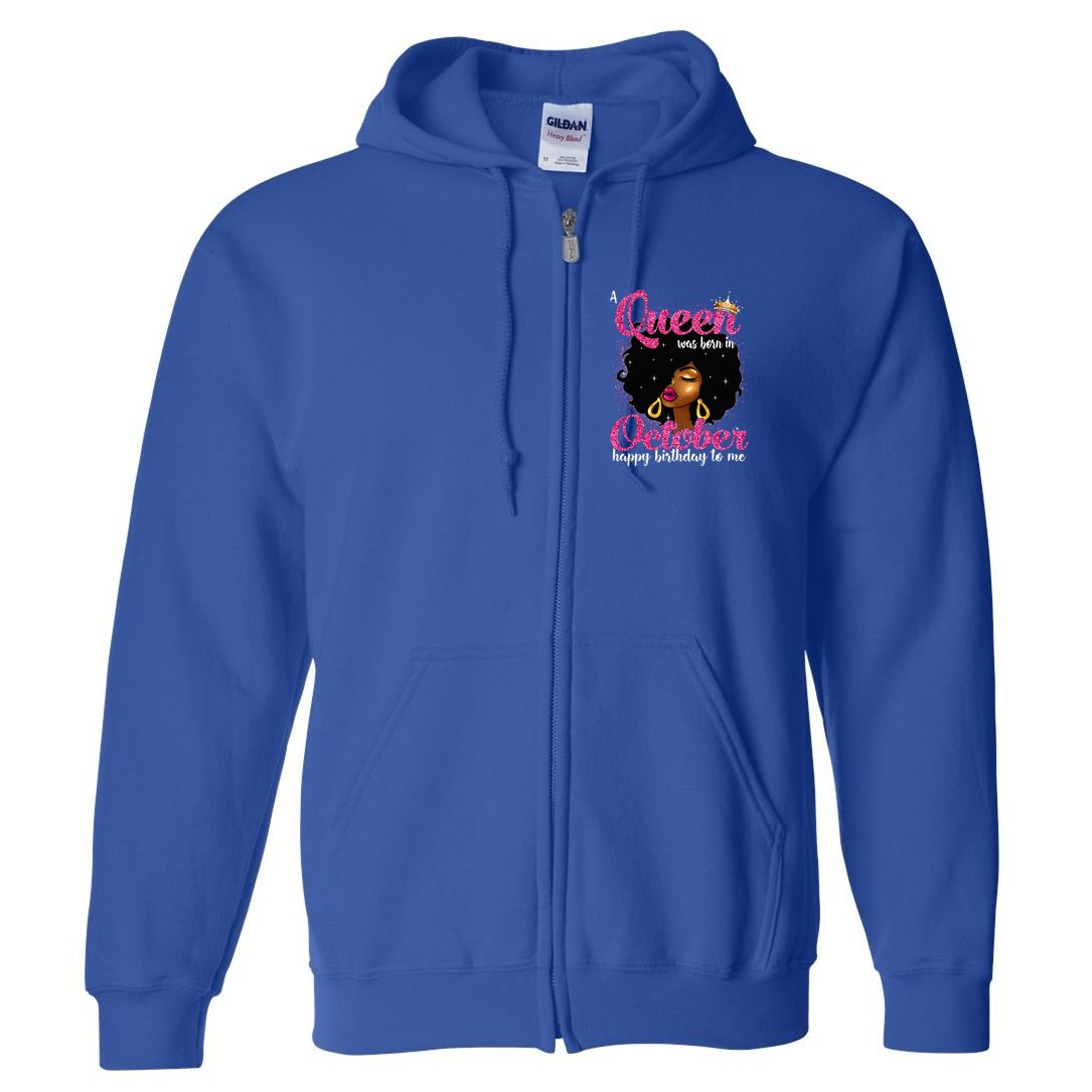 A Queen Was Born In October Birthday Afro Women Full Zip Hoodie