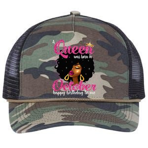 A Queen Was Born In October Birthday Afro Women Retro Rope Trucker Hat Cap