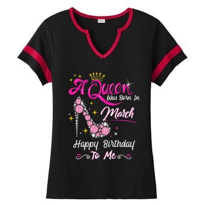 A Queen Was Born in March Gifts March Birthday Ladies Halftime Notch Neck Tee